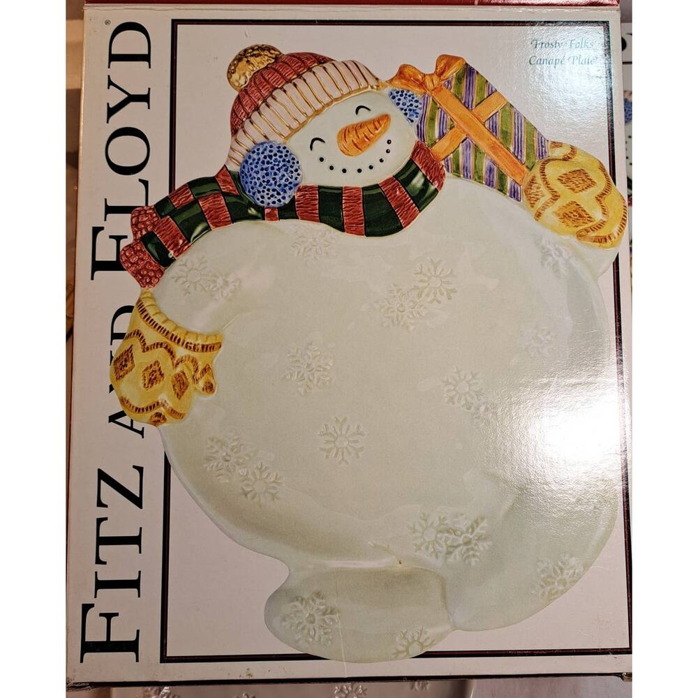 Fitz and Floyd Frosty Folks Canapé Plate Snowman Vintage 2003 Original Box